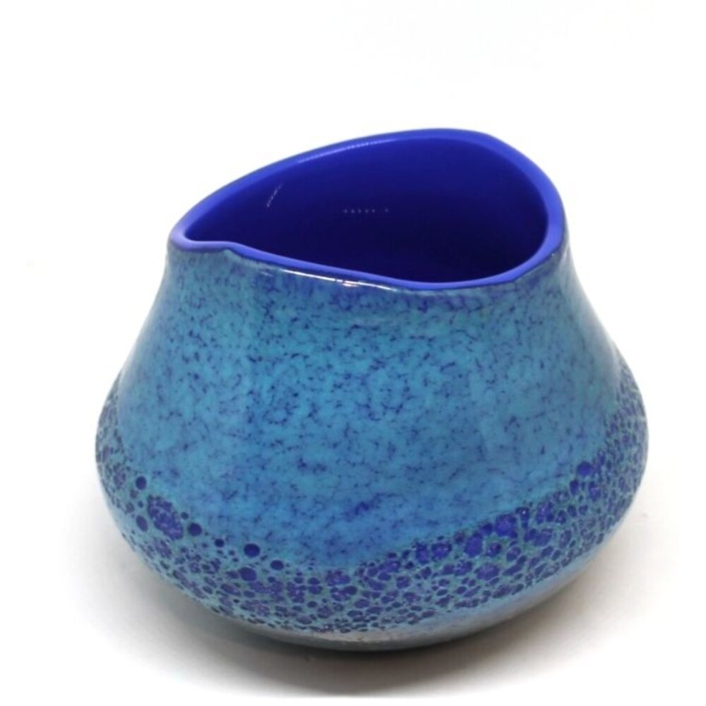 Handmade Blue Studio Art Pottery Vase 4.75” Glossy Lava Volcanic Glaze Abstract